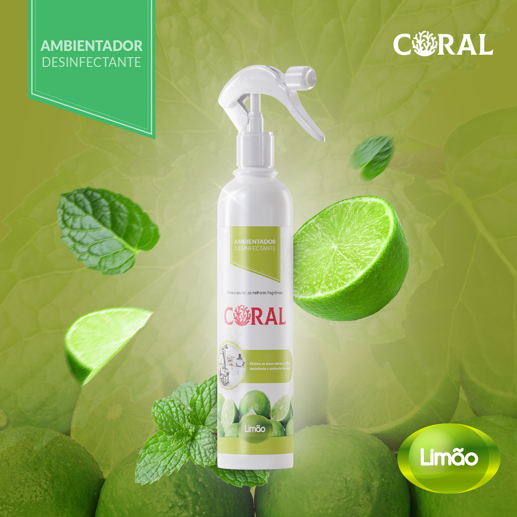 Cartaz Ambientador Desinfectante Coral – Limão
